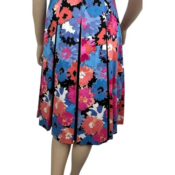 JAX Colorful Floral Print Belted Cap Sleeve Dress Sz 8 Paneled Skirt - Picture 8 of 13